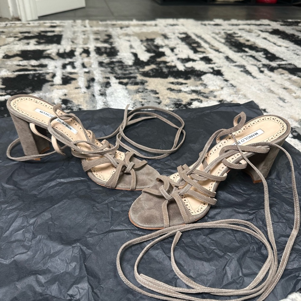 Manolo Blahnik Brown Suede Gladiator Sandals Size 8.5 - Picture 5 of 16